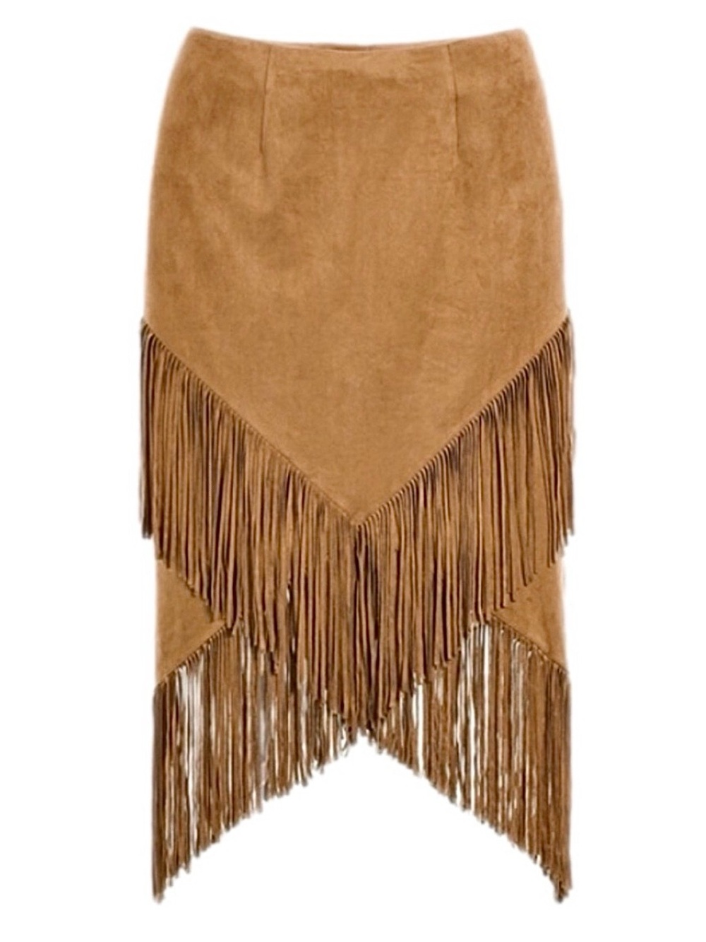 Chico’s Faux Suede Tiered Fringe Midi Skirt